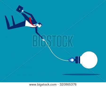Businessman And Bulb Navigation. Concept Business Technology Vector Illustration, Flat Business Cart