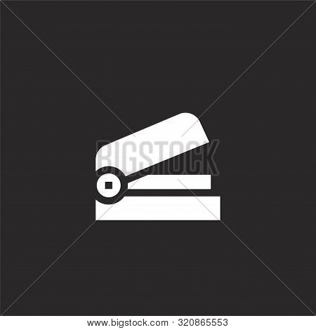 Stapler Icon. Stapler Icon Vector Flat Illustration For Graphic And Web Design Isolated On Black Bac