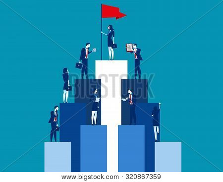 Market Peak, Teamwork And Partnership Working To Business Success. Concept Business Vector Illustrat