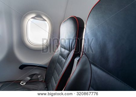 Airplane Seats And Windows. Economy Class Comfortable Seats Without Passengers. New Low-cost Carrier
