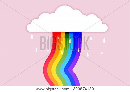 Raining Cloud With Flowing Rainbow Background Design