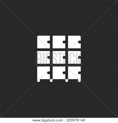 Lockers Icon. Lockers Icon Vector Flat Illustration For Graphic And Web Design Isolated On Black Bac