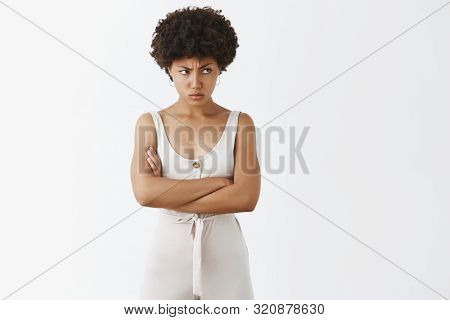 Feeling Mad On Boyfriend Who Forgot About Anniversery. Moody Displeased Cute Female African-american