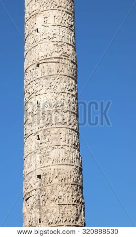 Detail Of The Reliefs Of The Column Of Imperior Marcus Aurelius
 In The Column Square  In Rome