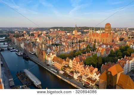 Gdansk Is A City In Poland. Gdansk In The Morning Rays, The Sun Is Reflected From The Roofs Of The O