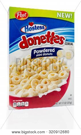 Wnneconne, Wi - 6 September 2019:  A Package Of Post Donettes Powered Mini Donuts Cereal On An Isola