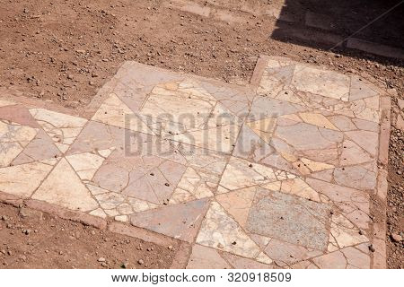 Detaill Of The Decorated Floors On The Ancient Ruins Of The Domus Augustana On Palatine Hill In Rome
