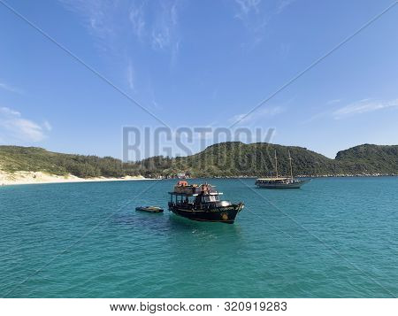 Arraial Do Cabo, Brazil - June 19, 2019: Pleasure Boats In The Bay Near Arraial Do Cabo