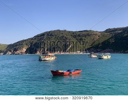 Arraial Do Cabo, Brazil - June 19, 2019: Pleasure Boats In The Bay Near Arraial Do Cabo