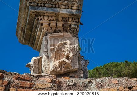 Detail  Of The Ancient Columns At The Ruins Of The Domus Augustana On Palatine Hill In Rome