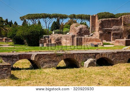 Ancient Ruins Of The Domus Augustana On Palatine Hill In Rome