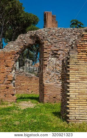 Detail Of The Walls At The Ancient Ruins Of The Domus Augustana On Palatine Hill In Rome