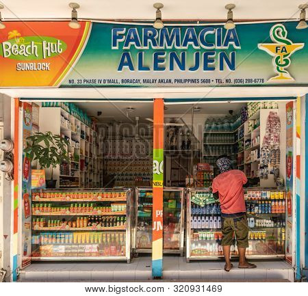 Balabag, Boracay Island, Philippines - March 4, 2019: D Mall De Boracay. Open Facade With Counters O