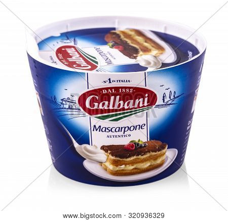 Russia, Kamchatka- Sep 4, 2019: Mascarpone Package Isolated On White Background