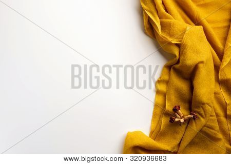 Cashmere Scarf Isolated On White Background. Flat Lay.