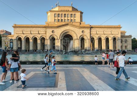Yerevan, Armenia - July 2019: Republic Square View With The History Museum And Visitors, Downtown Ye