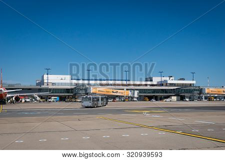 Berlin, Germany - July 2019: Berlin Schonefeld Airport Architecture And Its Runaway. Schönefeld Airp