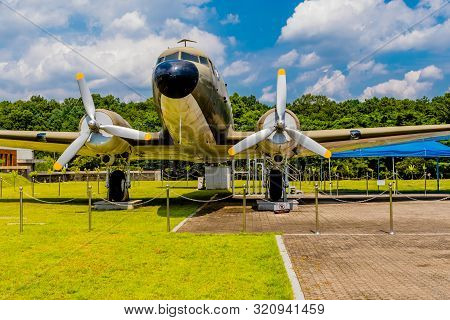 Cheonan, South Korea; August 8, 2019: Front View Of Decommissioned Douglas C-47 Skytrain On Display 
