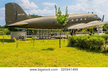 Cheonan, South Korea; August 8, 2019: Rear Side View Of Decommissioned Douglas C-47 Skytrain On Disp