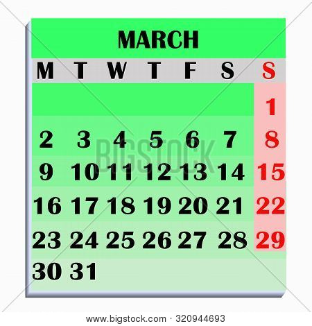 Calendar Design Month March 2020. Year 2020 Calendar. Simple Design For Calendar 2020. Calendar For 