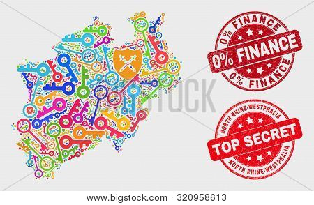 Passkey North Rhine-westphalia Land Map And Seal Stamps. Red Round Top Secret And 0 Percent Finance 