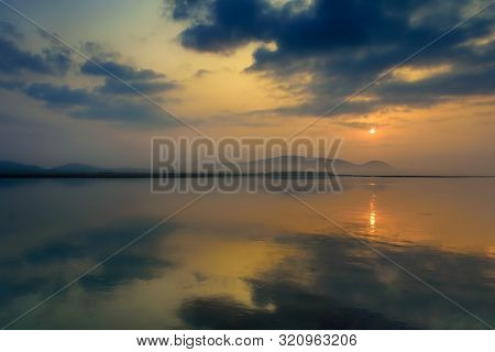 Sunrise Over Mahanadi River, Odisha, Eastern Ghat Mountain Range, Copy Space