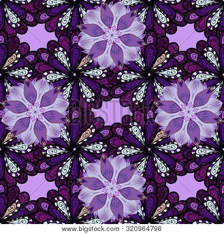 Flower Pattern Vector, Black, Neutral And Violet Line Graphic Pattern Abstract Vector Background. Mo