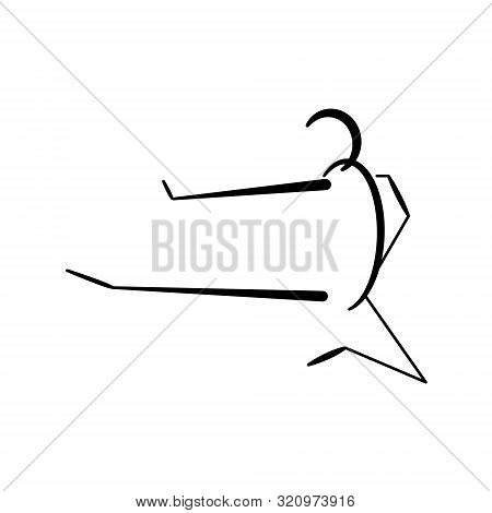 Silhouette Of A Man Doing Karate Kick. Line Art Doodle Sketch. Black Outline On White Background. Pi