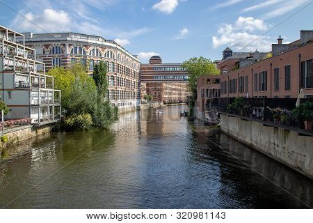 Picture From The River Elster In The Scene District Leipzig Schleussig                              
