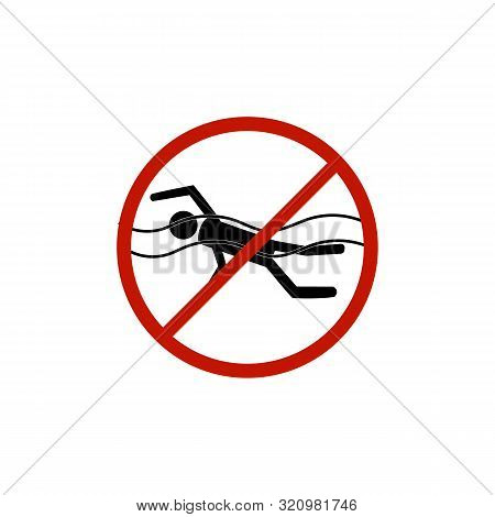 No Swimming. Sign In Red Circle. Dangerous Dive. Sign Danger On Beach, In River, Sea, Water. Warning