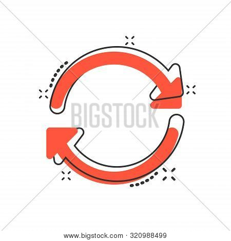 Arrow Rotation Icon In Comic Style. Sync Action Vector Cartoon Illustration On White Isolated Backgr