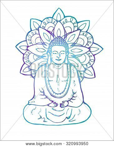 Color Illustration Of A Meditating Mandala Buddha. Mandala In The Style Of Sentangle. Street Art