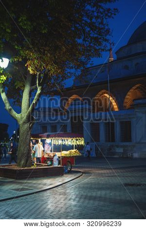Istanbul, Turkey: Sultanahmet Square At Historical City Center And View Of Tomb Of Sultan Ahmet On 2