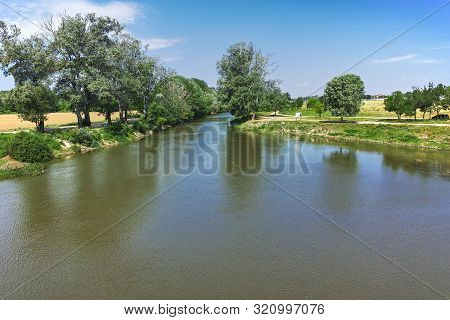 Edirne, Turkey - May 26, 2018: Landscape Of Tunca River In City Of Edirne, East Thrace, Turkey