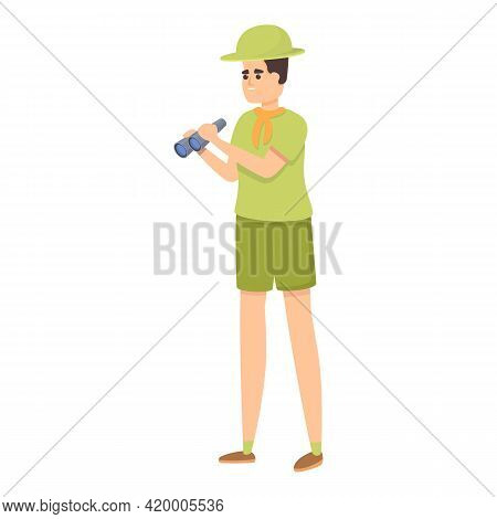 Scouting Boy Binoculars Icon. Cartoon Of Scouting Boy Binoculars Vector Icon For Web Design Isolated