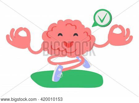 Calm Brain Meditation To Relax Balance Or Mental Wellness Tiny Person Concept. Organ Character With 