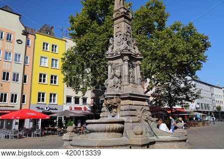 Cologne, Germany - September 22, 2020: People Visit Alter Markt Town Square In Cologne City, Germany