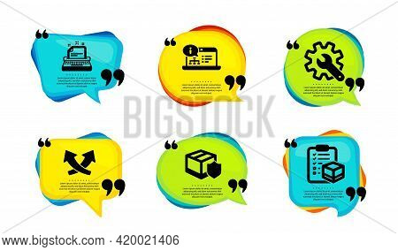 Delivery Insurance, Online Documentation And Customisation Icons Simple Set. Speech Bubble With Quot