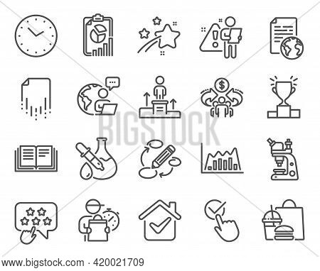 Education Icons Set. Included Icon As Sharing Economy, Winner Podium, Chemistry Experiment Signs. Mi