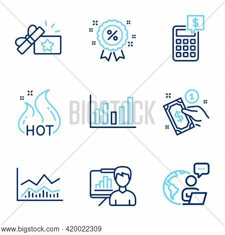 Finance Icons Set. Included Icon As Column Chart, Hot Sale, Loyalty Gift Signs. Trade Infochart, Pre