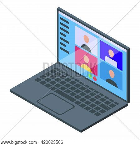 Laptop Call Online Party Icon. Isometric Of Laptop Call Online Party Vector Icon For Web Design Isol