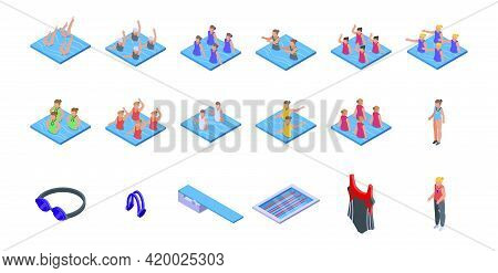 Synchronized Swimming Icons Set. Isometric Set Of Synchronized Swimming Vector Icons For Web Design 
