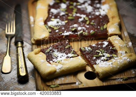 Homemade Galette With Jam And Seeds. Delicious Pastries.
