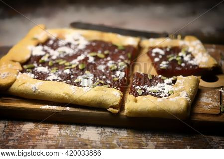 Homemade Galette With Jam And Seeds. Delicious Pastries.
