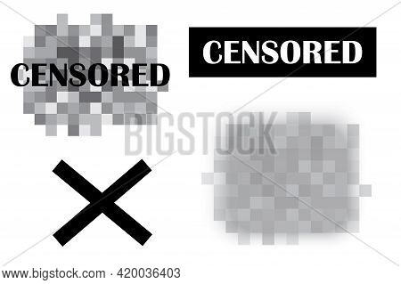 Icon With Censored. Pattern, Background. Black Mosaic Background. Grunge Stamp. Stock Image. Vector 