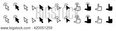 Set Of Flat Icons Of The Cursor Of A Computer Mouse And Other Electronic Devices. Cursor Arrow And P