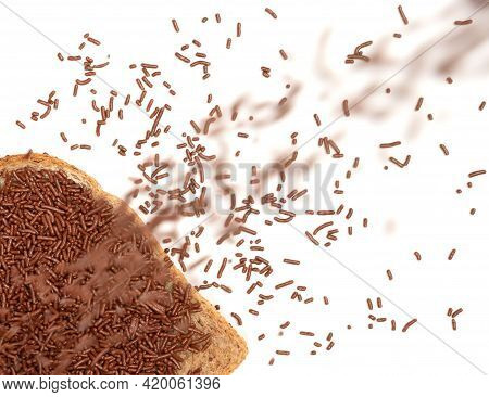 Typical Dutch Chocolate Sprinkles Falling (hagelslag), Used On Bread, Cake Or Desserts
