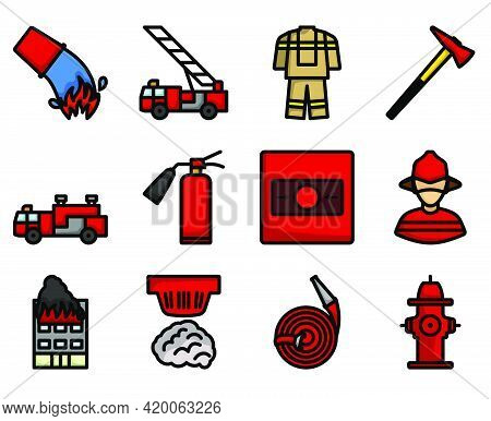 Fireguard Icon Set. Editable Bold Outline With Color Fill Design. Vector Illustration.