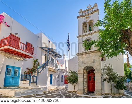 Megali Panagia Or Metropolitan Greek Orthodox Church Of Mykonos, Cyclades, Greece In Alefkandra Squa