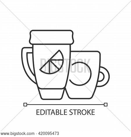 Branded Cup And Thermal Cup Linear Icon. Unique Stylish Conteiner For Drinking Hot Liquids. Thin Lin